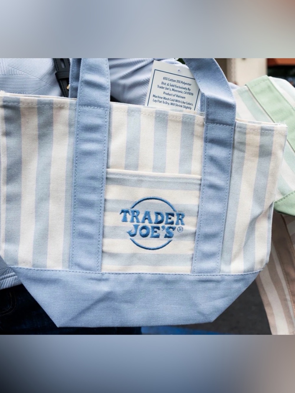 Trader Joe's Blue and White (cream) Striped Tote Bag